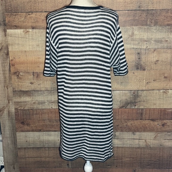 Eileen Fisher Graphite Organic Linen Knit Stripe Round Neck Tunic size Large - Picture 5 of 10